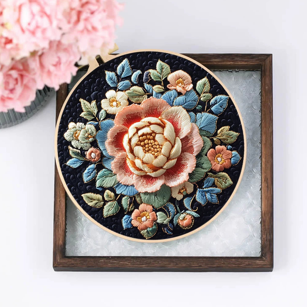 Flower Stamped Cross Stitch Embroidery Kits Hoop Cloth Color Thread
