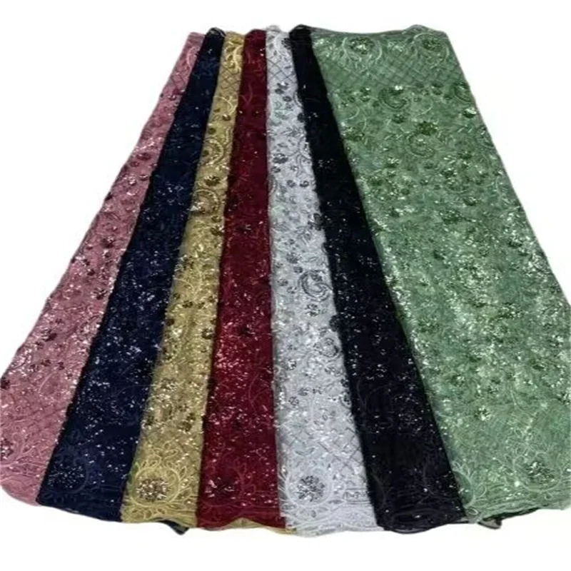 

White Nigerian Lace Fabrics With Sequins For Wedding 2023 Green High Quality Embroidery Tulle Lace French African Lace Fabric
