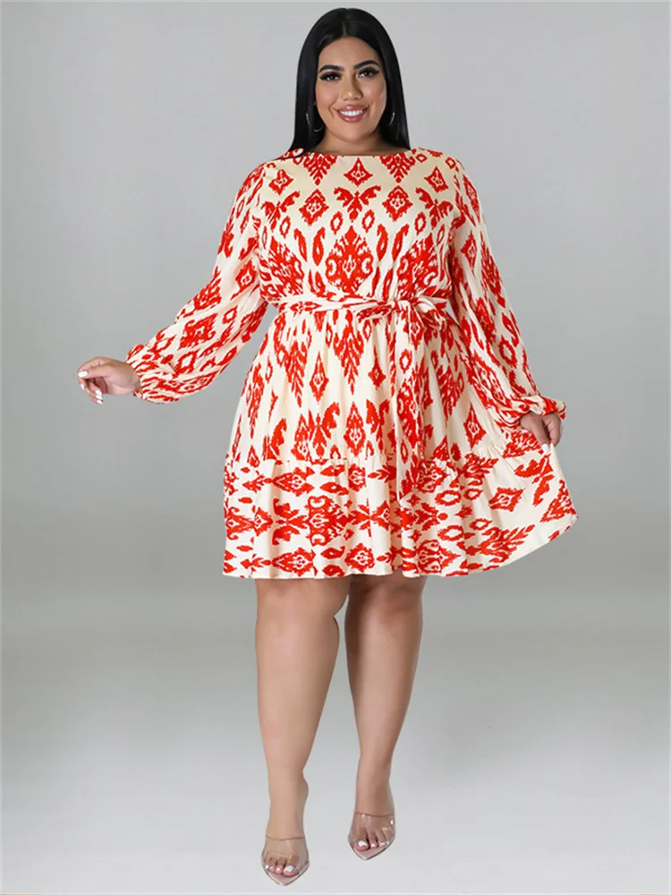 Wmstar Plus Size loose Dresses for Women Long Sleeve Printed  big hrm Africa midi  Dress New Style Fall Wholesale Dropshipping