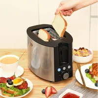 Stainless Steel Electric Electric Toaster 2 Slices Wide Slot 6 Gears Baking Flavor 750W Cancelable Auto Off Bread Maker 1