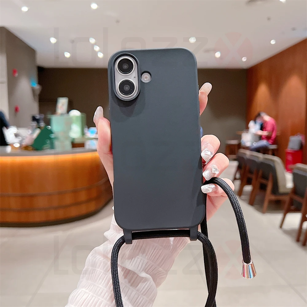 Soft Silicone Crossbody Necklace Strap Phone Case - Candy TPU Bumper Cover