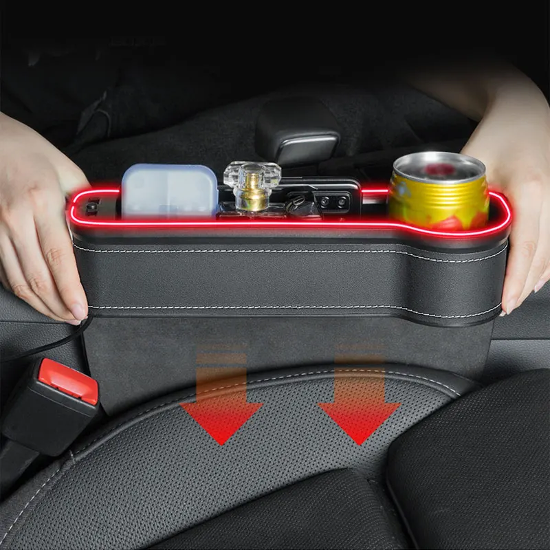 Auto Sitz Organizer RGB Umgebungs Licht Spalt Lagerung Box mit Dual USB  Ports Vorne Sitz Lücke Tasse Halter Auto Innen zubehör