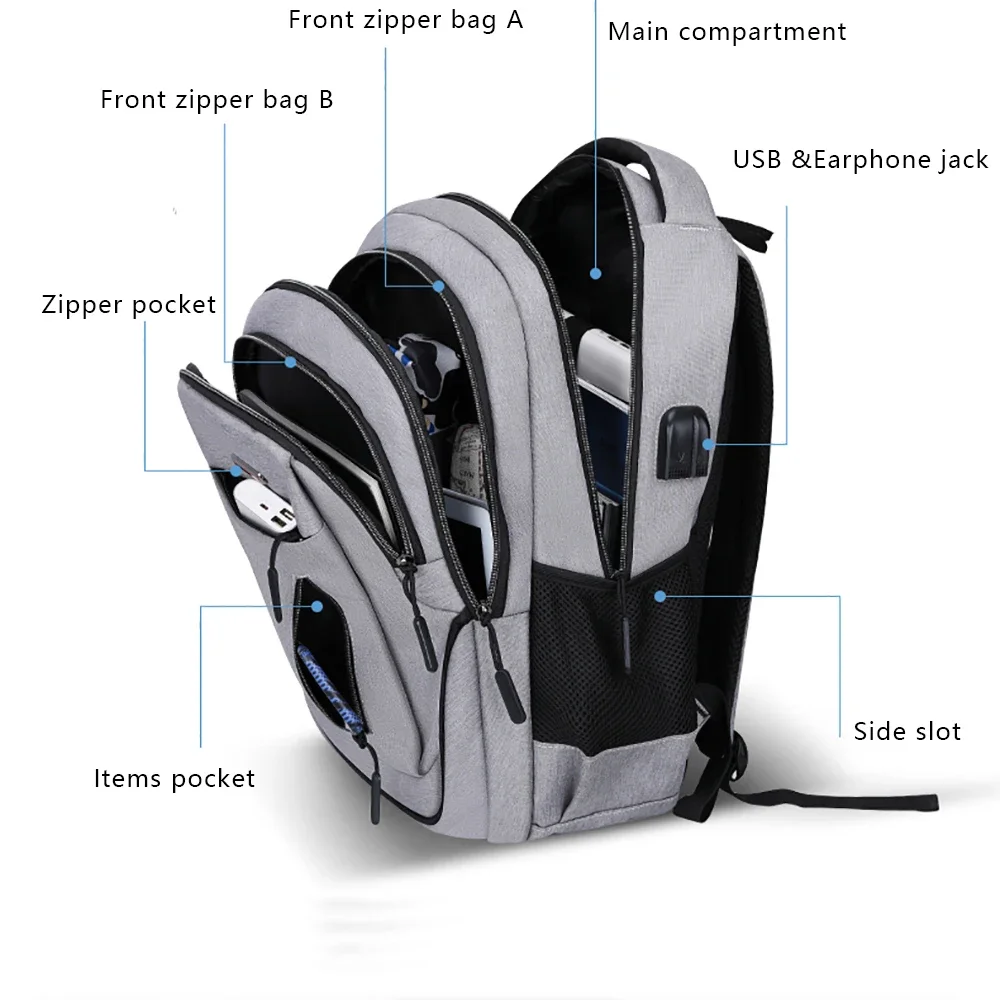 Large Capacity Backpack Men Laptop Backpacks Oxford Black