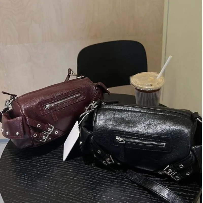 JIAERDI Retro Studded Punk Tote Bag Women Hot Girl Rock Leather Large Capacity Shoulder Bags Ladies Cylinder Crossbody Bag 2025