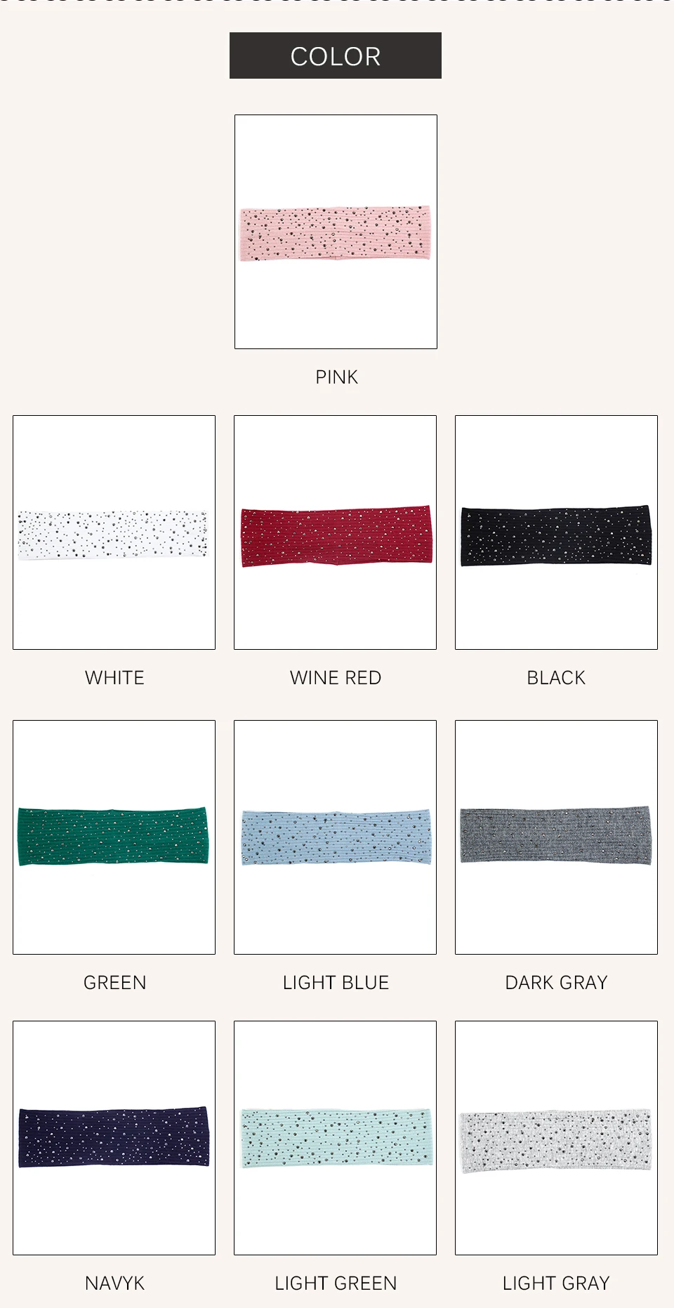 Frauen Sparkly Strass Casual Stirnbänder Neue Weiche Stretch Baumwolle Gerippte Mode Kopf tragen Party Turban Haarband Zubehör – Detail 3