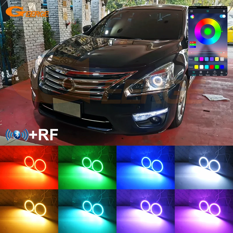 

For Nissan Teana III L33 Altima 2013 2014 2015 RF Remote BT App Ultra Bright Multi-Color RGB LED Angel Eyes Kit Halo Rings