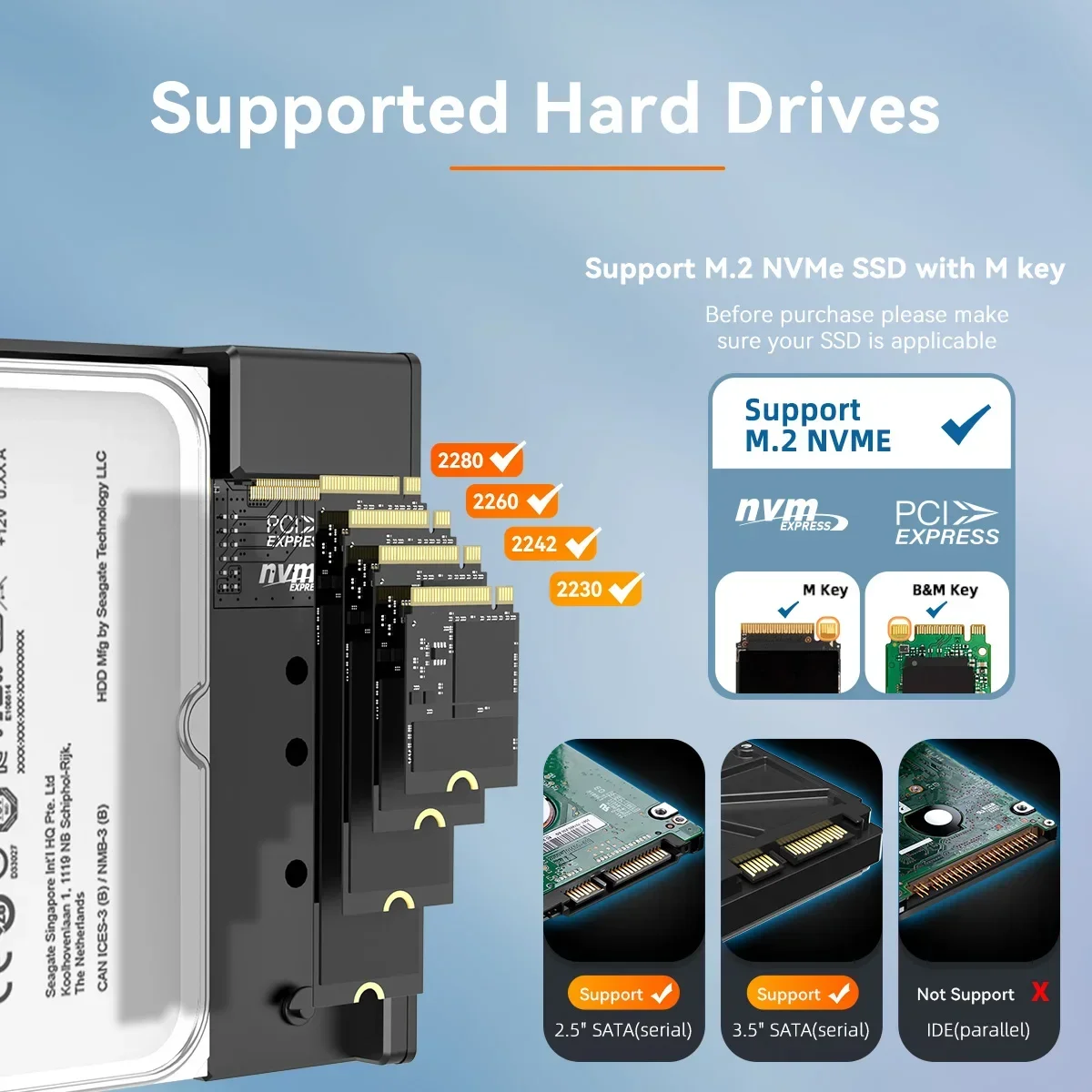 SSD Enclosure HDD Docking Station 2.5 3.5 inch SATA Support 2.5/3.5 NVME HDD/SSD 2230/42/60/80 Clone 10Gbps M.2 NVMe for MAIWO