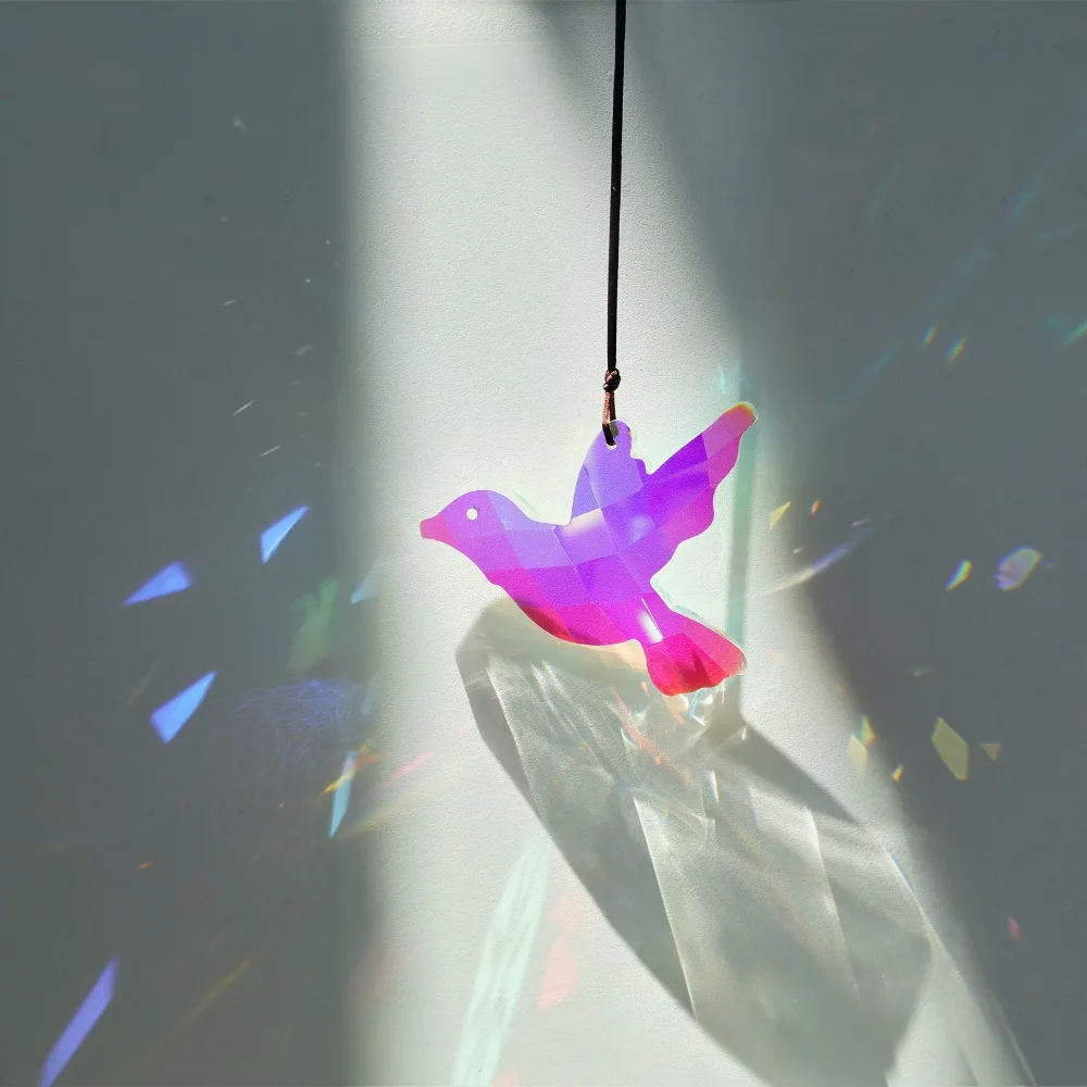 80mm Hummingbird Crystal Suncatcher Glass Prisms Faceted Hanging Rainbow Maker Shinning Lucky Feng Shui Car Pendant Garden Decor