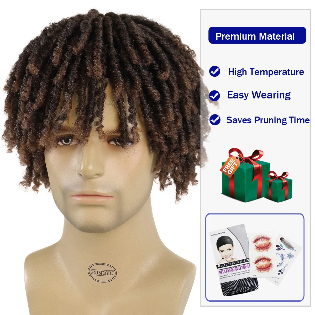 Synthetic Hair Wigs GNIMEGIL Synthetic Short Afro Twist Hair Braided Half Wig for Black Men Clip in Toupee Hairpieces Dreadlocks Male Wig Rock Party