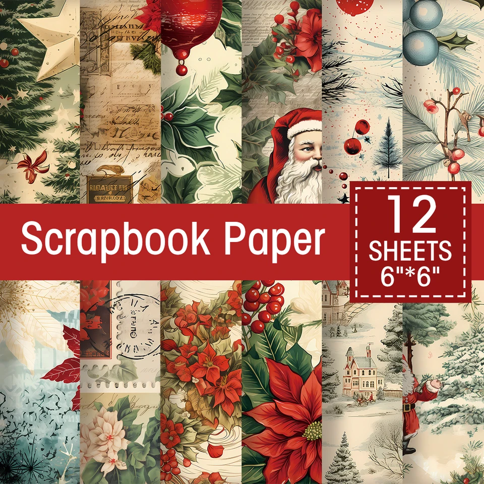 Carta Natalizia Per Scrapbooking – 24 Fogli Con 12 Motivi (Babbo Natale, Albero, Renna) – Riciclabile, Fai Da Te