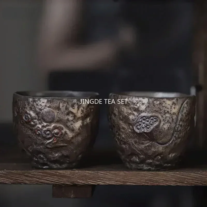 Japanese Tradition Pottery Gilt Teacup Handmade Ceramic Tea Bowl Travel Meditation Cup Pu'er Master Cup Household Tea Set 100ml