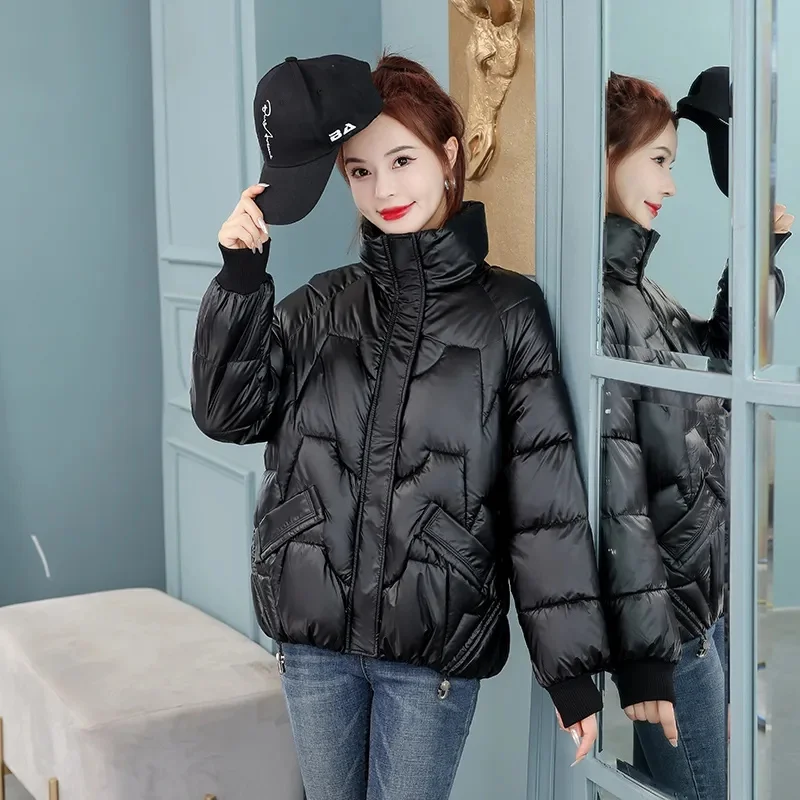 

2023 New Women Winter Puffer Coat Glossy Down Cotton Jacket Overcoat Parkas Loose Bread Outerwear Thick Padded Jackets