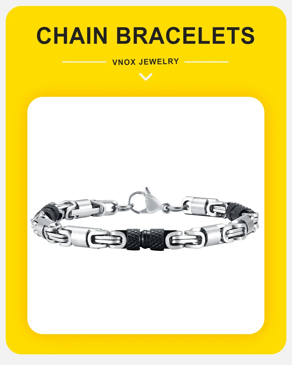 Vnox 6mm coole byzanti nische Armbänder für Männer Jungen, schwarz silber Farbe Edelstahl Glieder kette Armband, Punk Rock HipHop Schmuck – Detail 1
