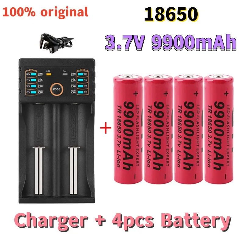 

18650 battery 3.7V 9900mAh rechargeable li-Ion battery with charger for Led flashlight batery litio battery+1 Charger