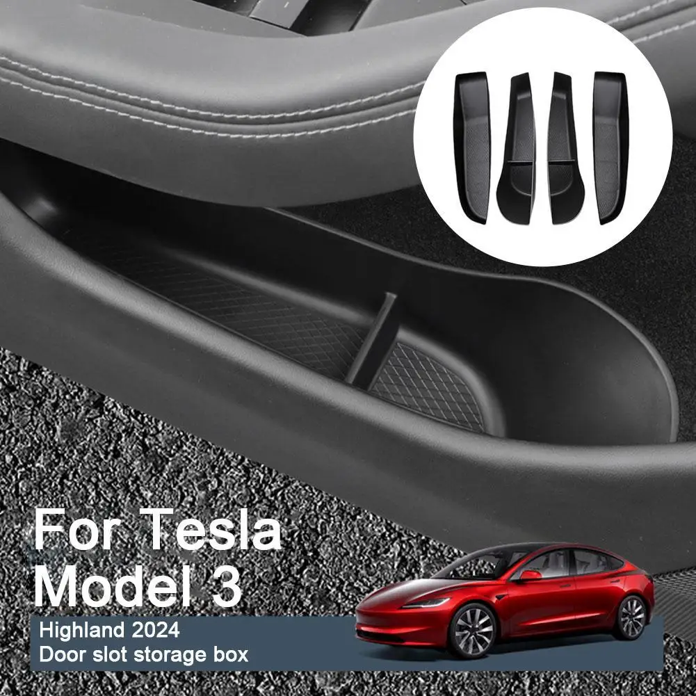 

Car Door Side Storage Box for Tesla New Model 3+ 4PCS Door Armrest TPE New Model 3 Front Rear Door Handle Organizer Trays 2024