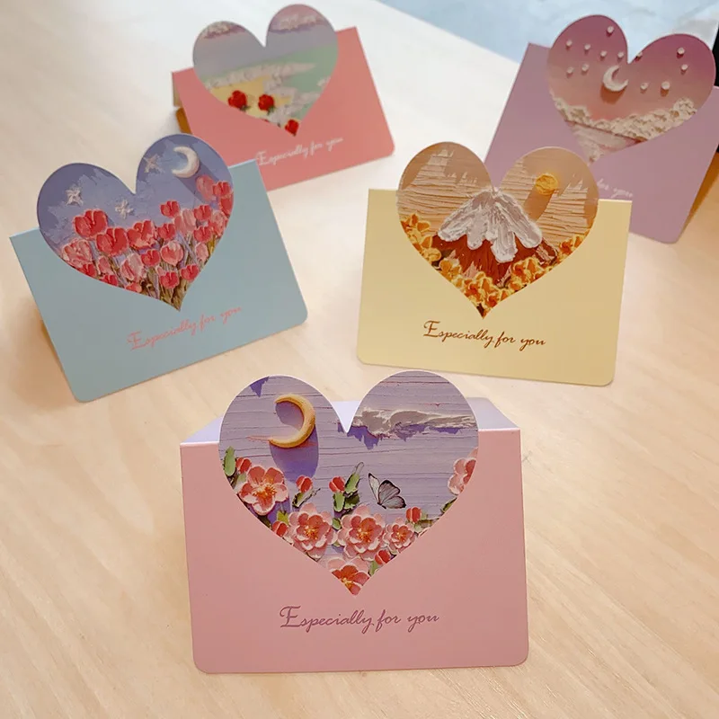 10pcs Heart Greeting Card Teachers Gift Card Wedding Birthday Romantic Invitations Wishing Postcard Почтовые Открытки