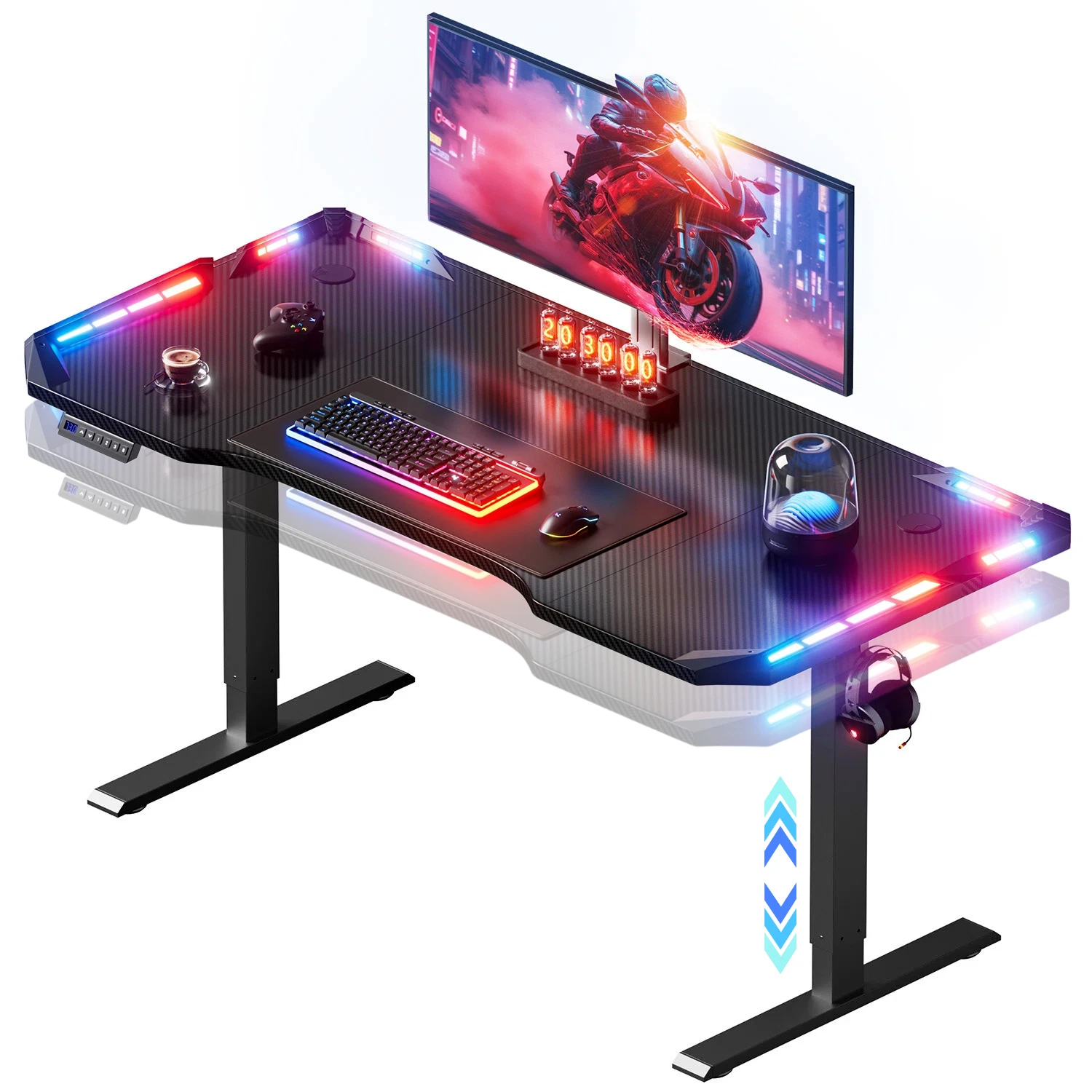 Electric Height Adjustable LED Gaming Desk 1