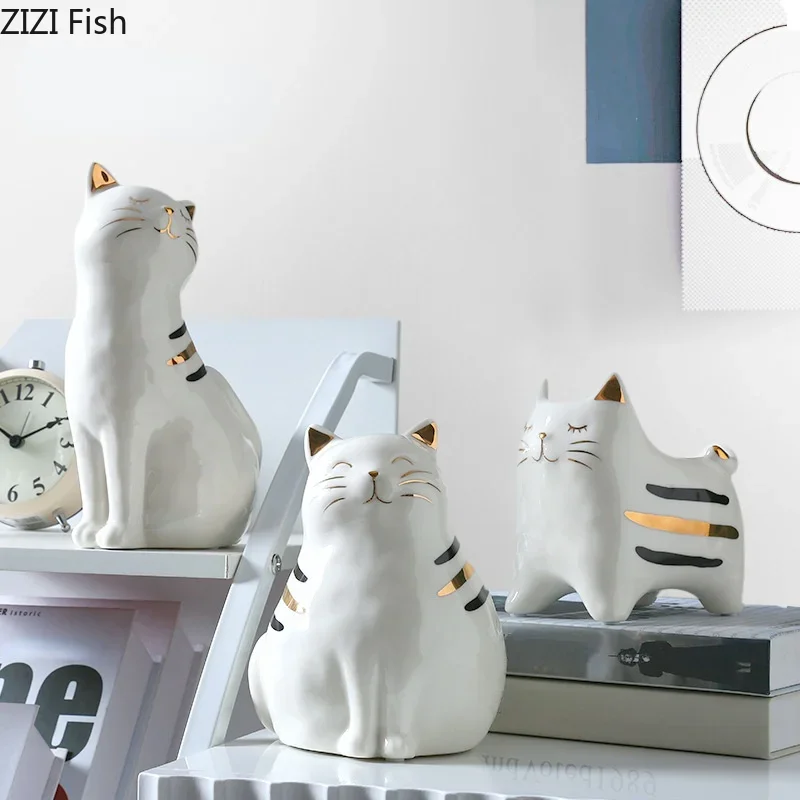 Cute Ceramic Cat Flower Vase Ceramic Handicraft Ornaments Animal Sculpture Cartoon Cat Flower Arrangement Accessories Vases 2