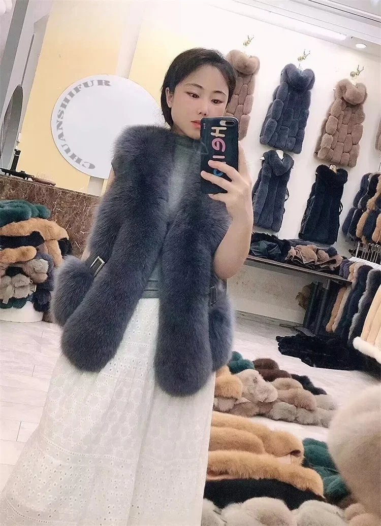 

Women's natural fur vest fashionable and warm in winter genuine fox fur vestraccoon jacket women's plus size 7XL fluffy fur