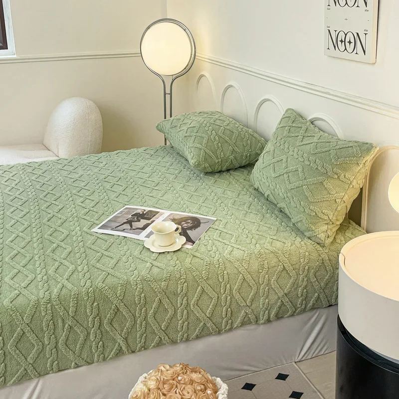 1pc Thicken Warm Fitted Bed Sheet For Winter Solid Color Taffel Velvet All-Inclusive Bed Cover Queen/King Size Fundas De Colchón 3