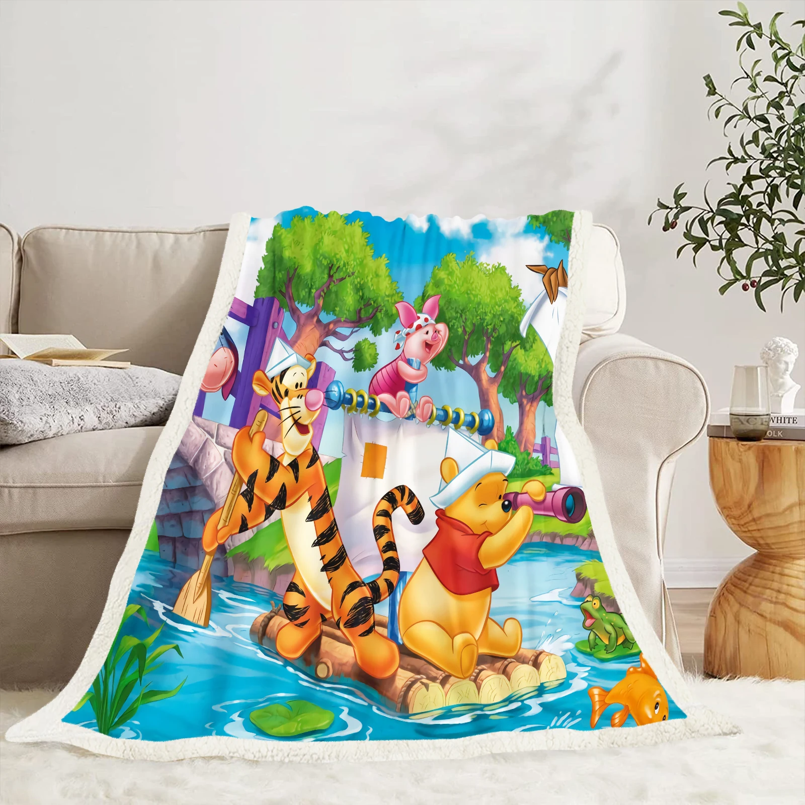 

Winnie The Pooh Bear Microfiber Fabric Printed Blanket Anime Furry Blankets Bed Winter Baby Kawaii Plush Home Decor