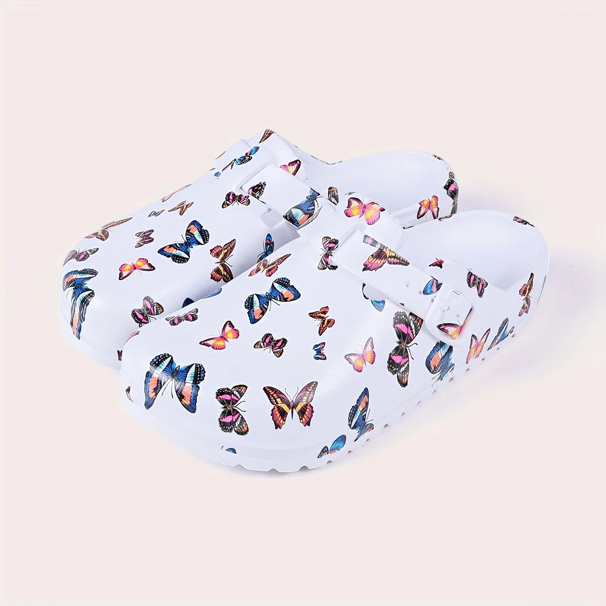 Fashion EVA Women's Clogs Butterfly Print Indoor Slippers Lightweight Flat Soft Sole Adjustable Buckle Beach Garden Shoes — view 5