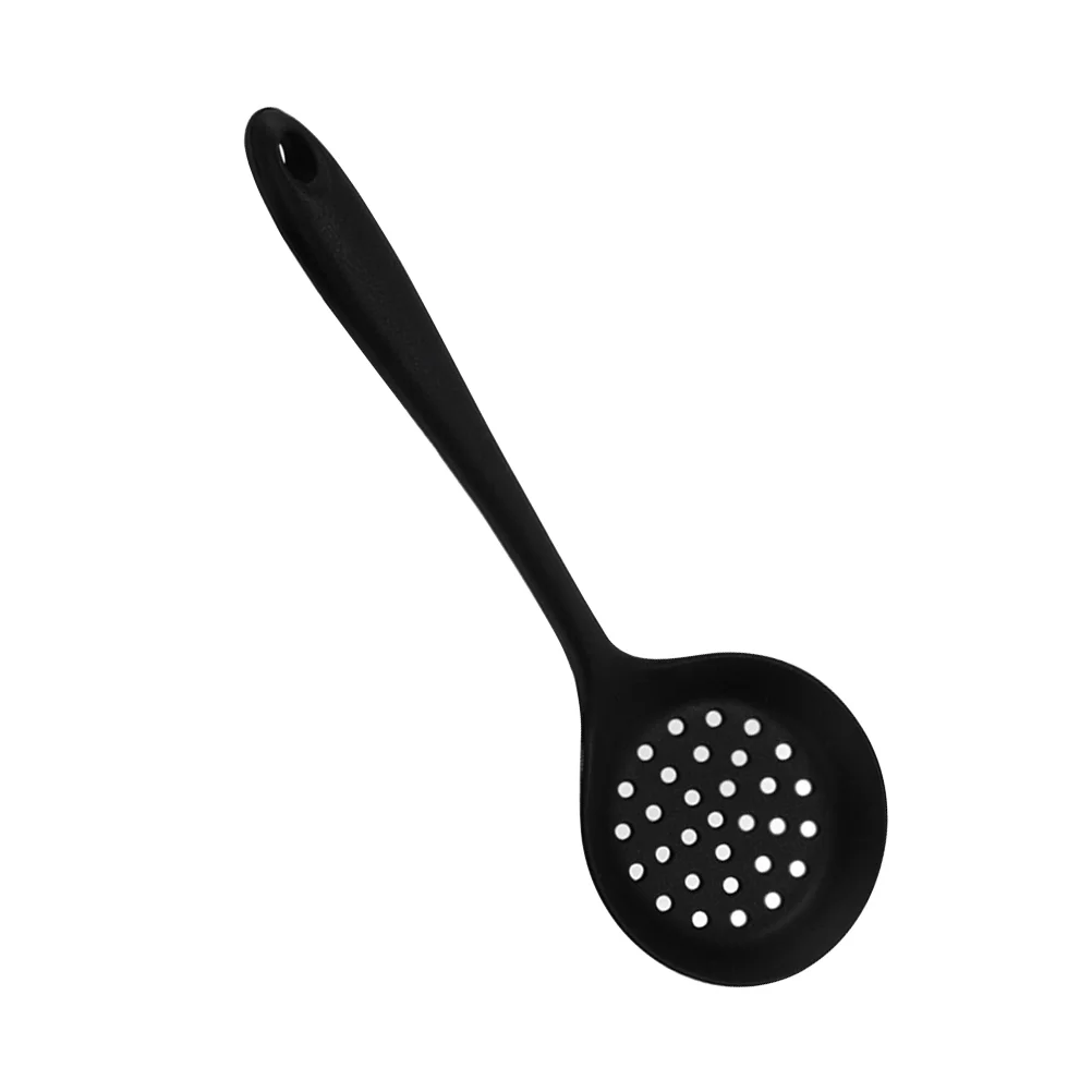 

Food Grade Silicone Colander Non-stick Hot Pot Spoon Large Capacity Slotted Spoon Strainer Cooking Utensil (Black)