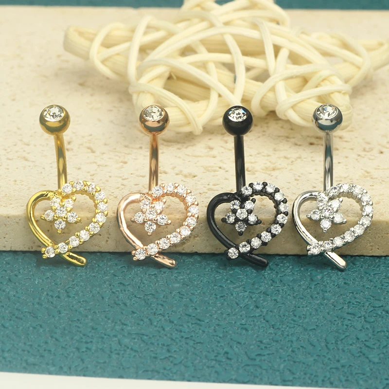 Heart Crystal Belly Button Rings Belly Bar Navel Piercing Jewelry Hot Summer Women Jewelry Navel Piercing Belly Nombril mix colo