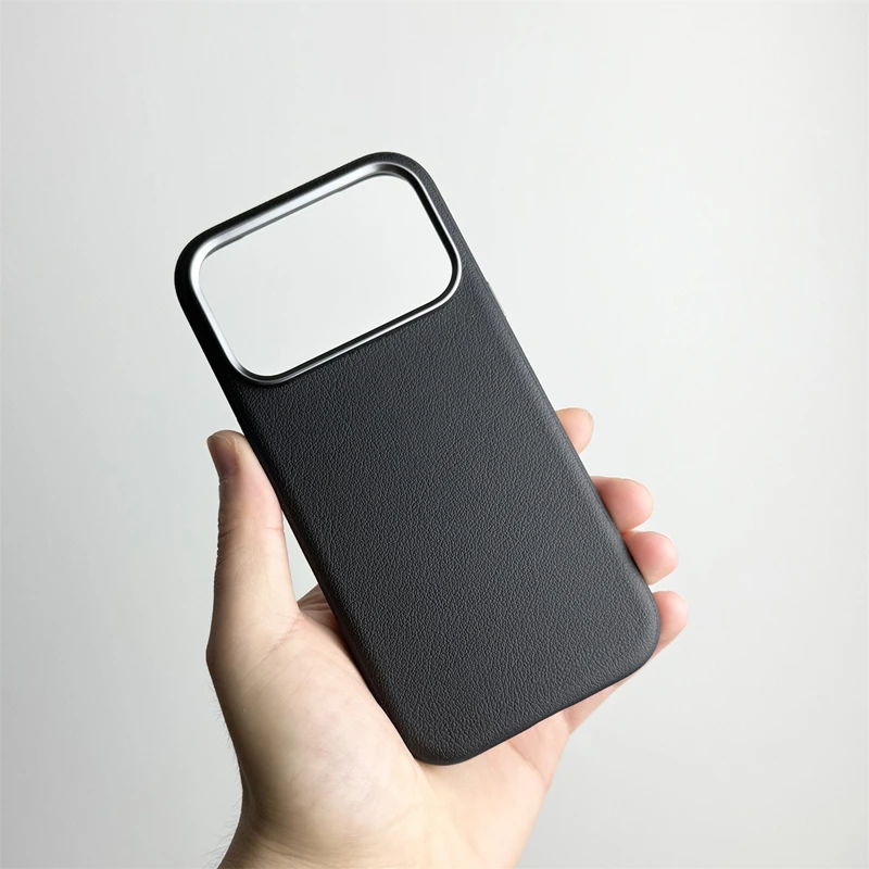 Premium PU Leather Magnetic Phone Case with Alloy Lens for Wireless Charging & Camera Protection
