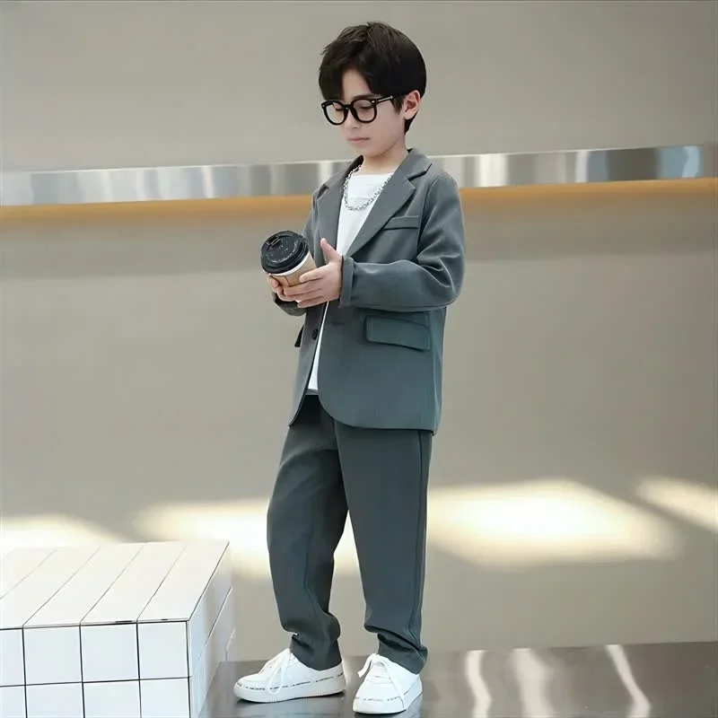 Teen Kids Formal Weddings Set Autumn School Uniform for Boys Casual Blazer Pants 2-piece 6 To 14 Y Children Performances Cosutme