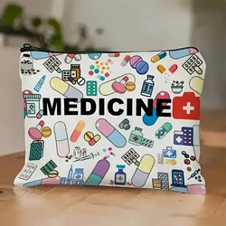 Medicine - Inspired Cosmetic Travel Bag - Foldable Zippered Makeup Organizer with Pill & Syringe Design, Durable Fabric (1)