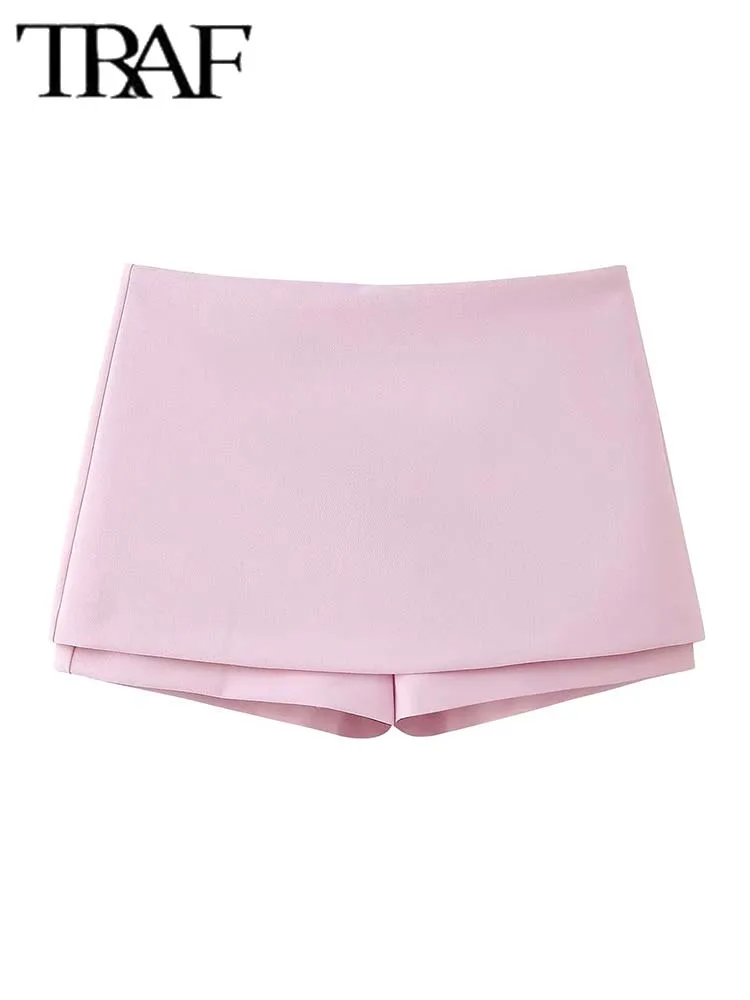 TRAF Shorts Skirt 2 Pieces Sets for Women 2024 New Fashion Zipper Halter Crop Top Women's Suit Two Piece Set Women Outfit