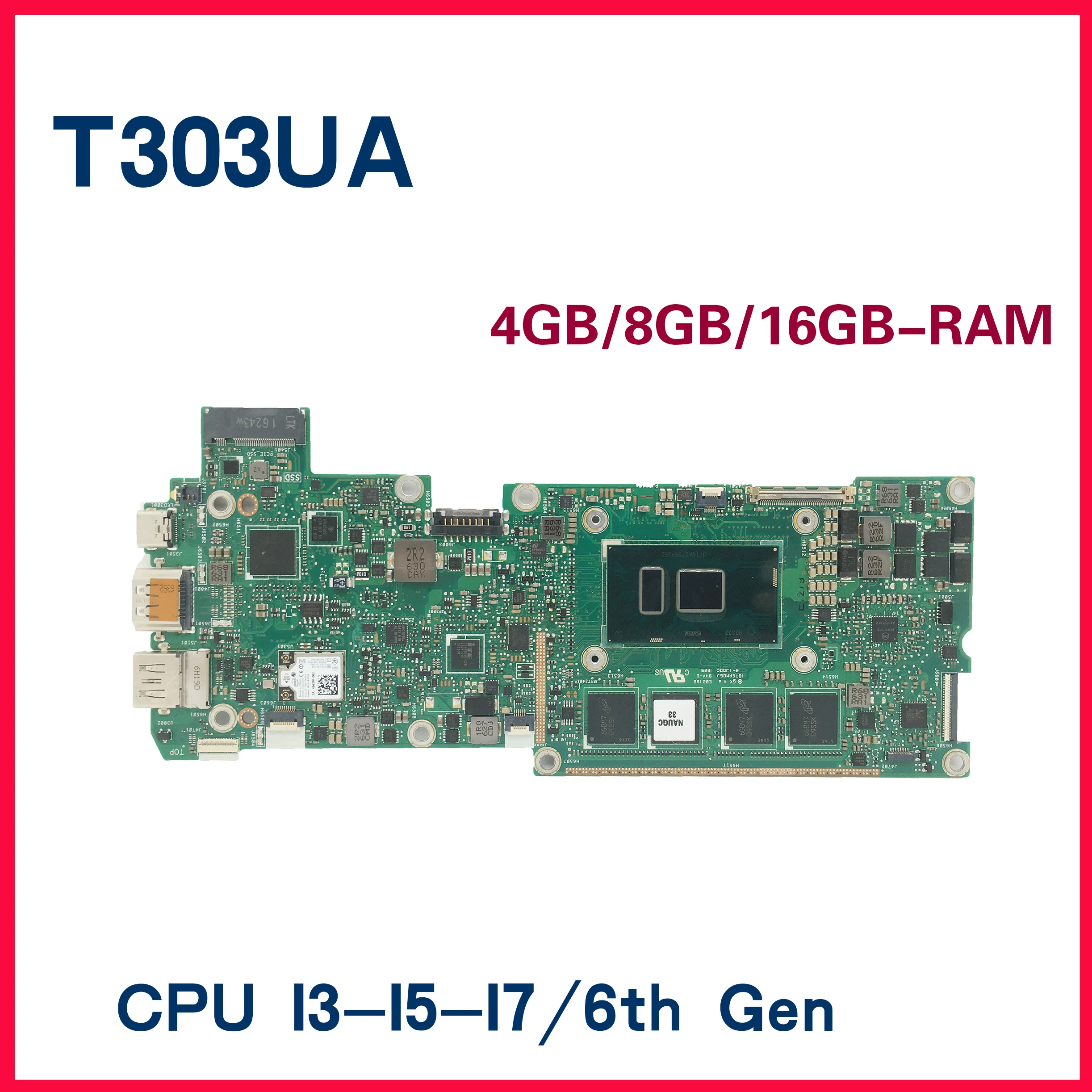 Материнская плата T303UA для ноутбука ASUS Transformer 3 Pro T303UA T303U, материнская плата 4 ГБ/8 ГБ/16 ГБ-ОЗУ, Φ