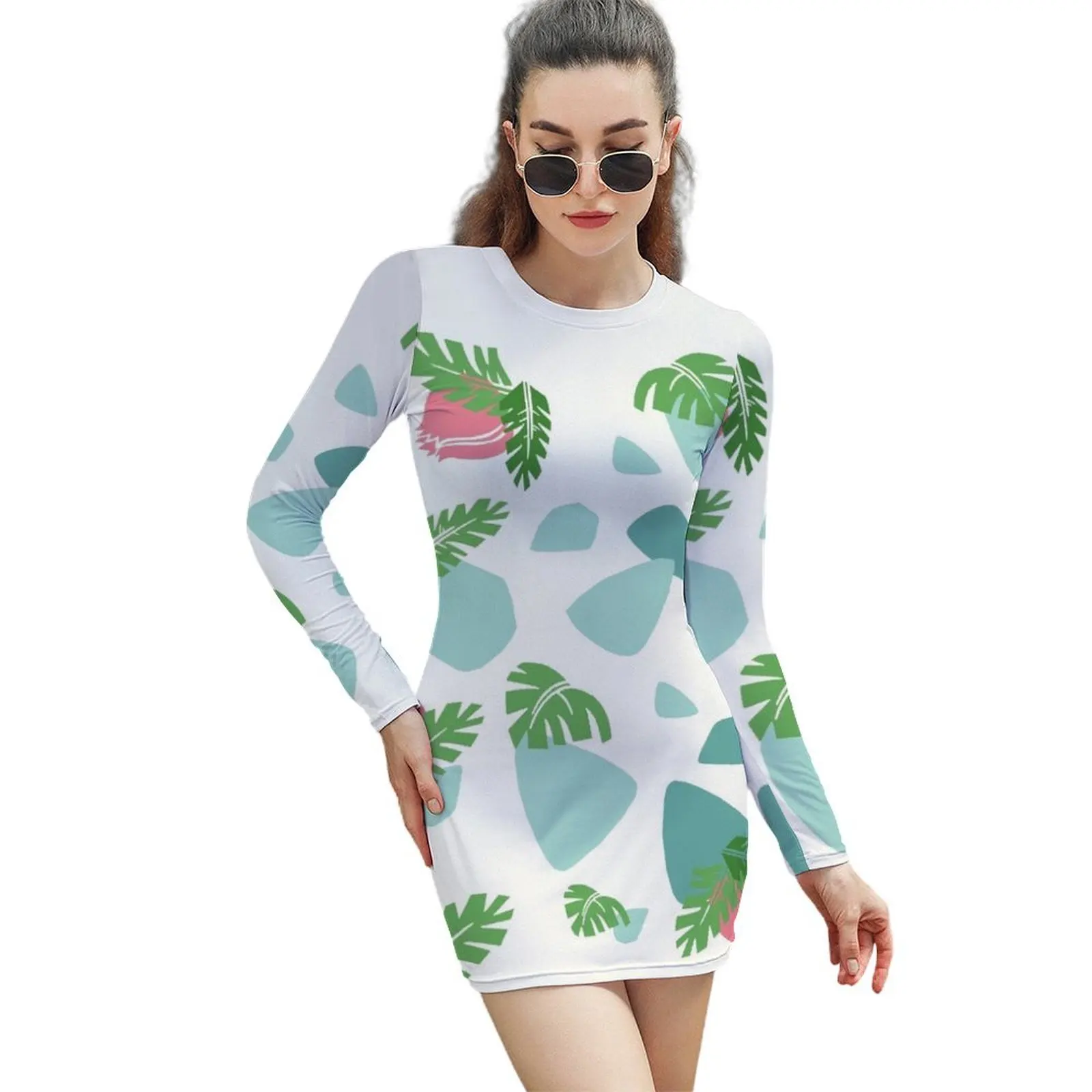 

Ivysaur Pattern Long-Sleeved Sheath Dress elegant guest wedding dress summer women's suit Aesthetic clothing
