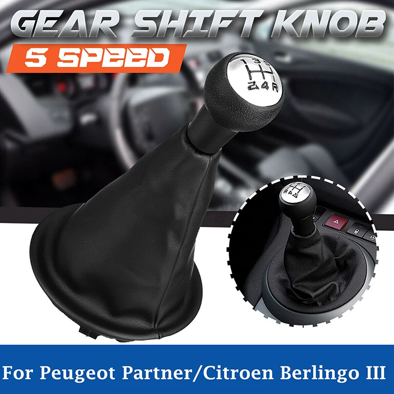 Car 5 Speed Gear Shift Knob with Gaiter PU Leather Cover for Citroen Berlingo III Peugeot Partner Accessories Interior Parts