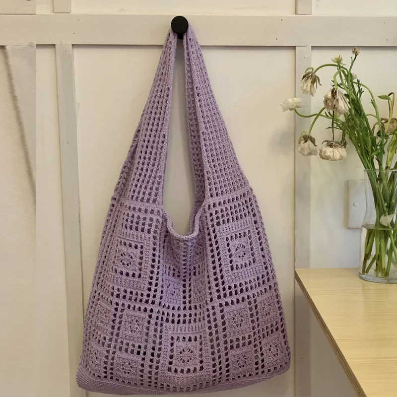 thumbnail image 1 of Bolsos de mano casuales y delgados para mujer, bolsos y carteras de diseñador de lujo, novedad de 2023, bolso de hombro con decoración hueca de punto de nailon, 1 of 5