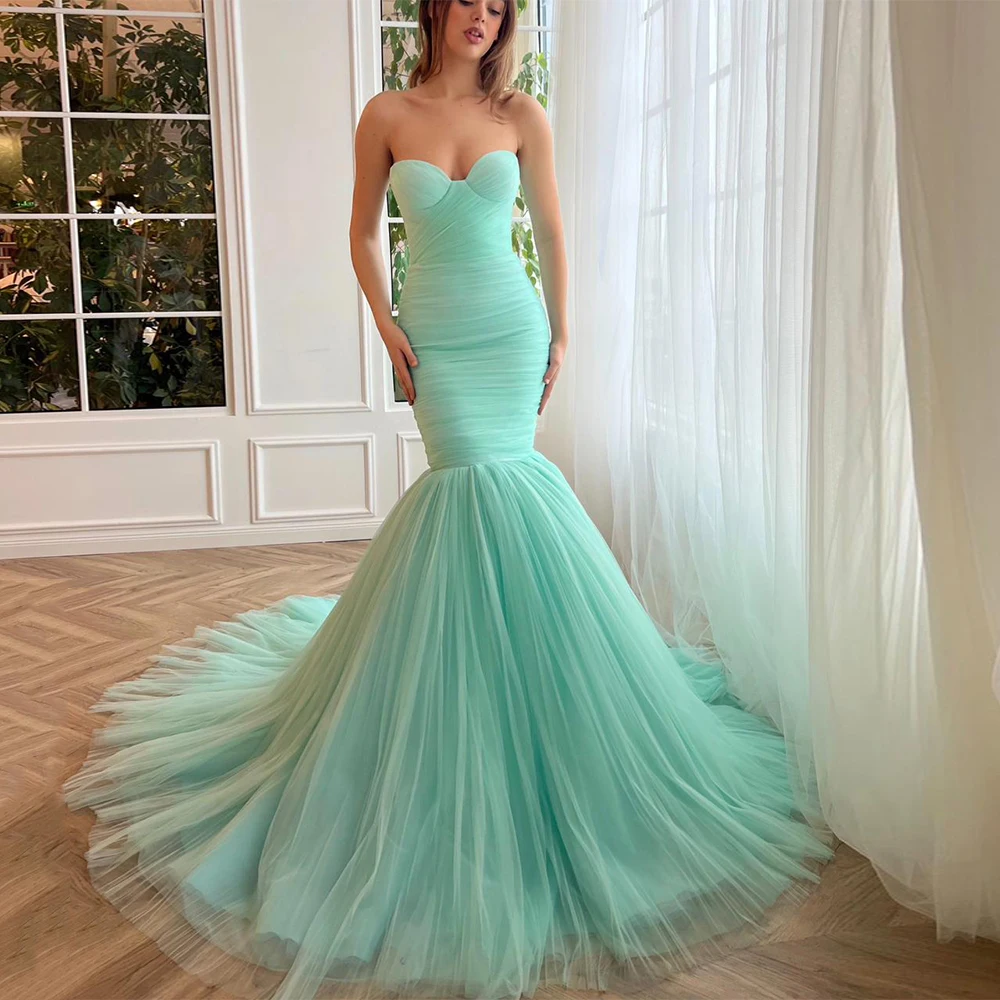 

Yipeisha Mint Green Sexy Strapless Mermaid Evening Dress Women Sleevless Prom Party Gowns Backless Formal Occasion