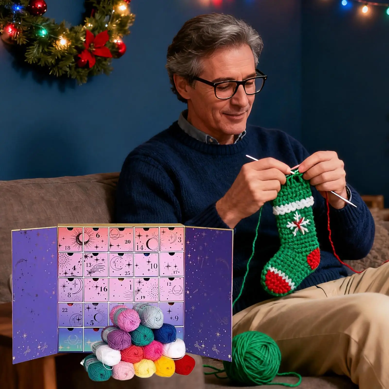 Christmas Yarn Advent 25 Days Crochet Accessories DIY Craft Yarn Countdown Calendar For Women Mothers Enthusiasts Winter