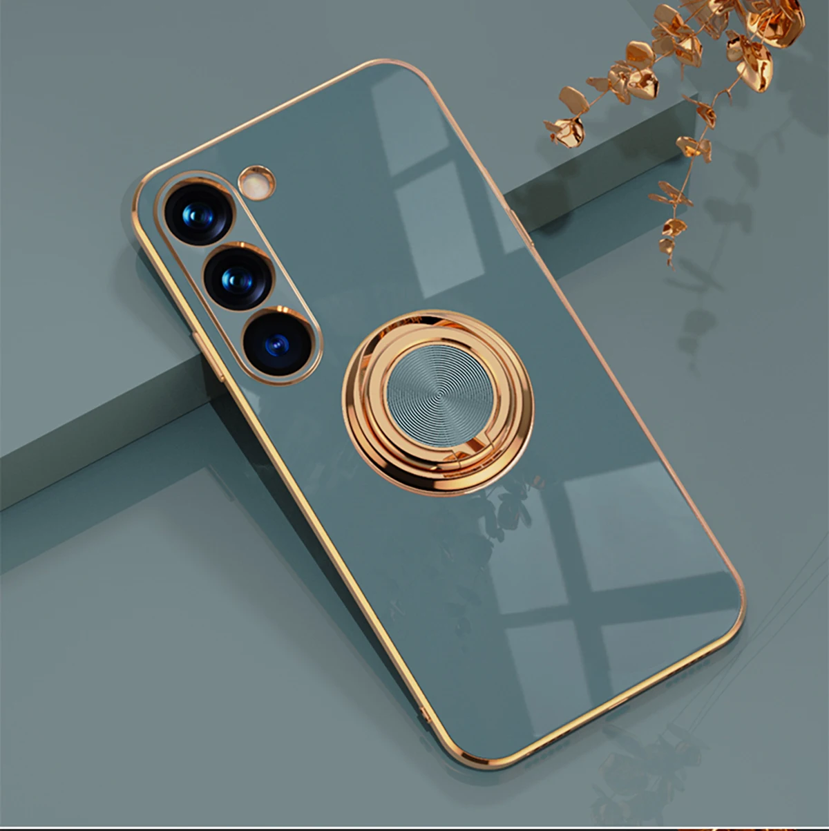 Luxury Electroplated Bracket with Ring - Soft Silicone Magnetic Phone Case Cover