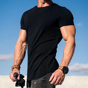 T-shirt sportive muscolari da uomo T-shirt alla moda Top manica corta Allenamento atletico Abbigliamento da palestra T-shirt slim fit da uomo