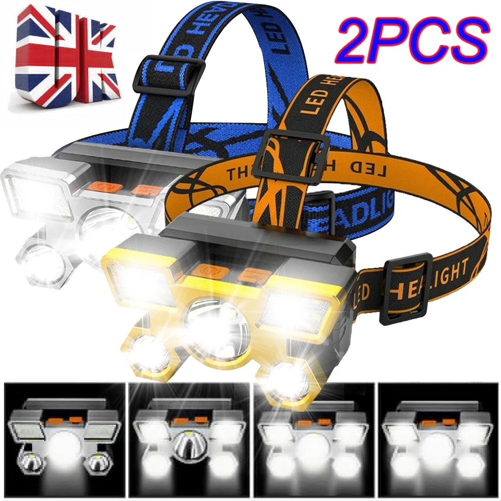COB LED Motion Sensor Head Torch Headlight Waterproof USB Rechargeable Headlamp