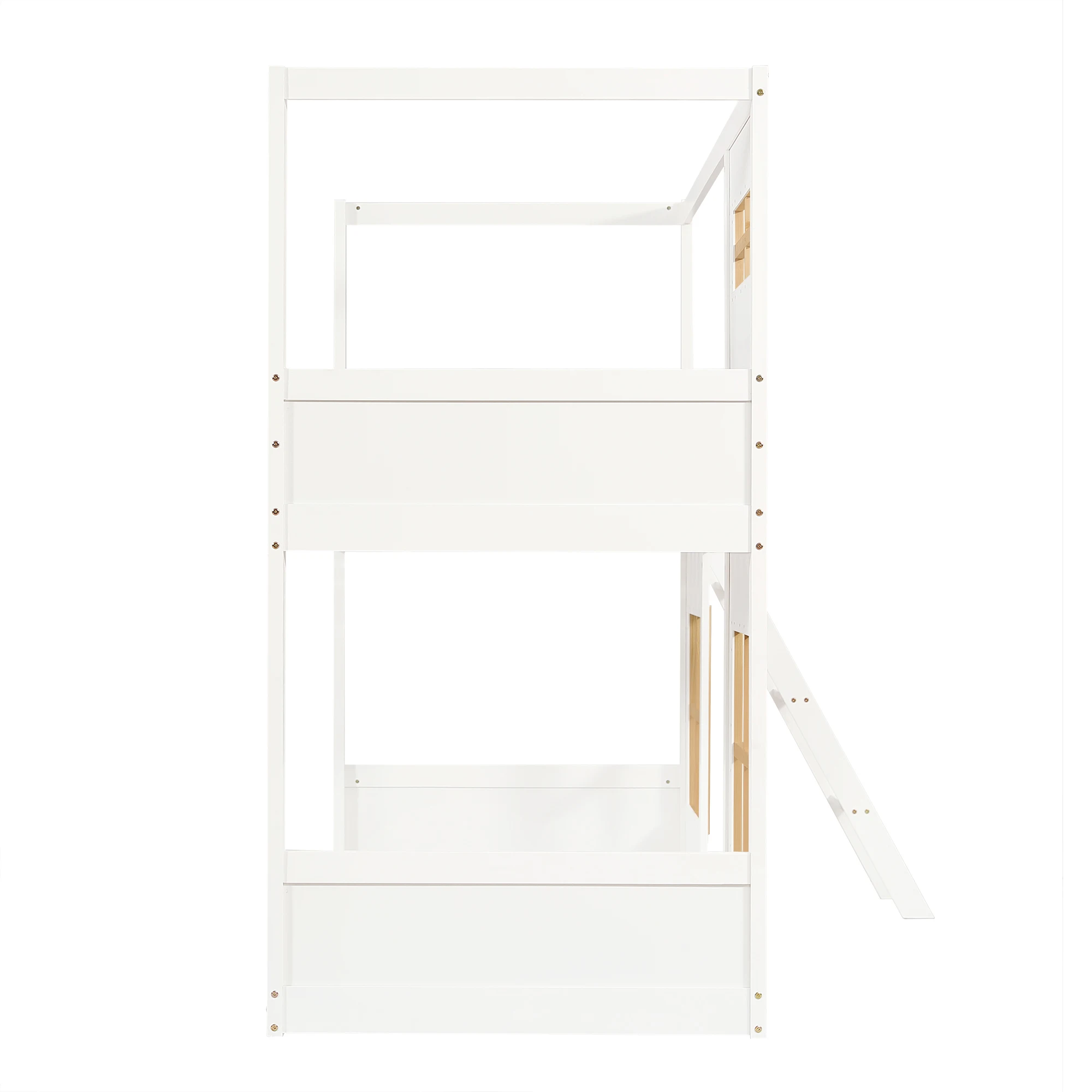 Etagenbett, Kinderbett, mit schönen Fenstern, stabile Leiter, mit vierseitigem Geländer, Kiefer + MDF + Sperrholz, weiß + naturfarben – Detail 16