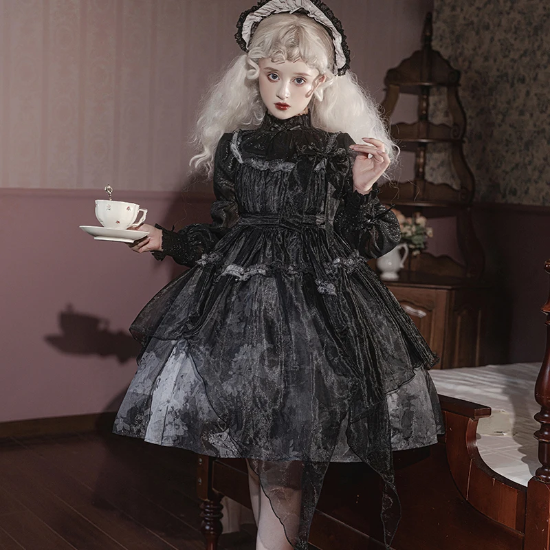 

Japanese Gothic Sweety Girly Lolita Style Dress Set Shirt With Jsk Cute Kawaii Full Sleeve Top Gothic Lolita Outfit