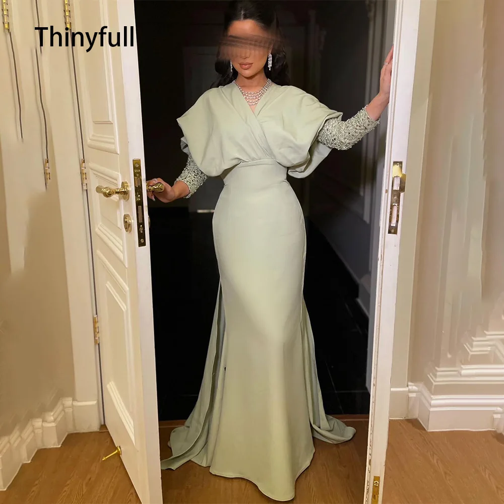 

Thinyfull Elegant Saudi Arabia Mermaid Evening Party Dress Stain Beading Prom Gowns Dubai Formal Occasion Dress Events Dress