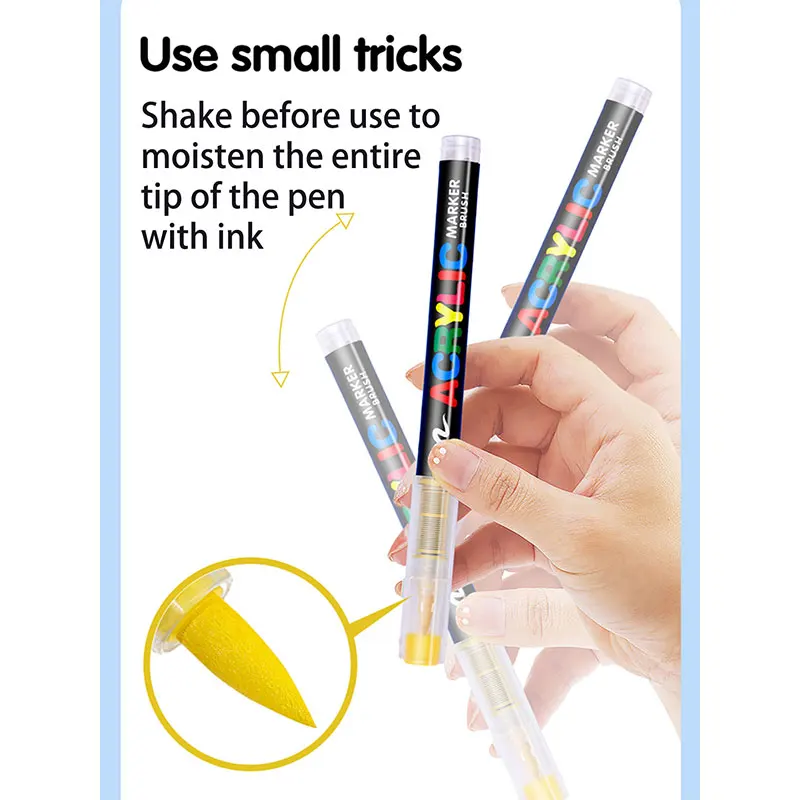 4pcs/12pcs Acrylic Marker Brush Pens Black/White/Gold/Sliver Paint Art Markers for Rock Painting Stone Ceramic Glass Wood 4