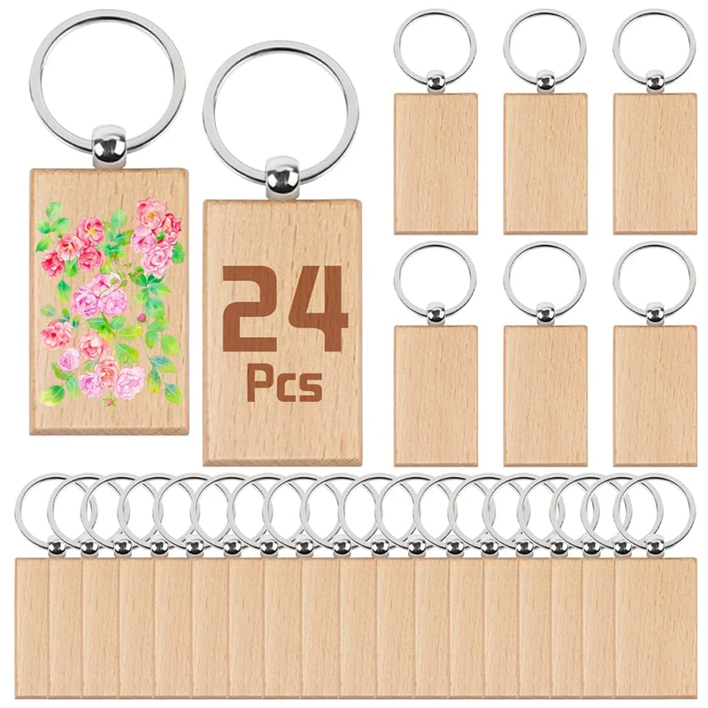 

24Pcs Wooden Keychain Gift Children Present Keyring Wood Keychains For Men Women