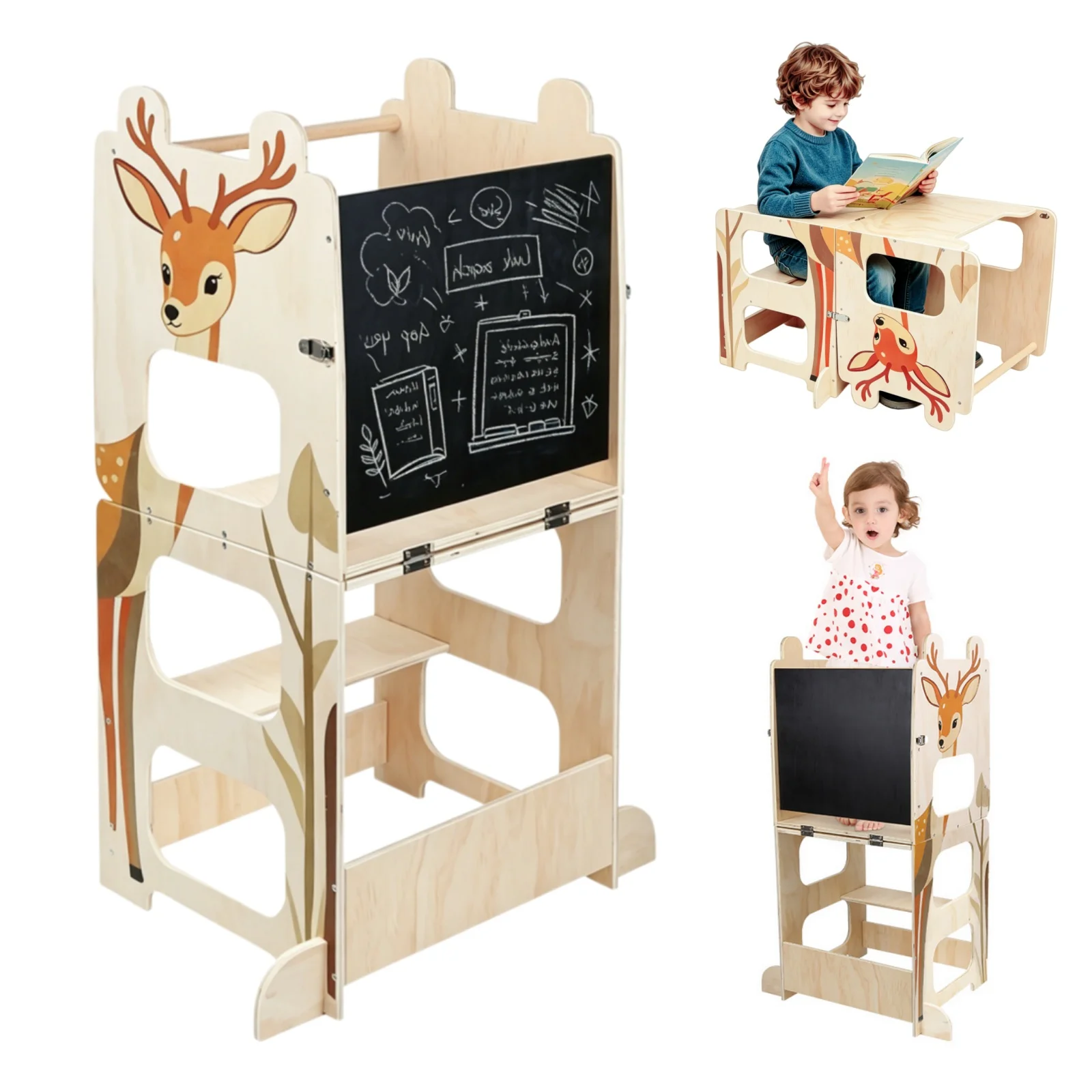 Learning Tower For Children, Montessori Learning Tower With Blackboard, Learning Tower From 1 Year For Kitchen Table Bathroom