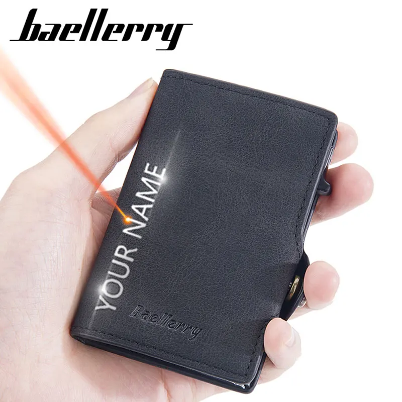 BaellerryNewMiniRFIDMenCardWalletsNameEngravingShortMale