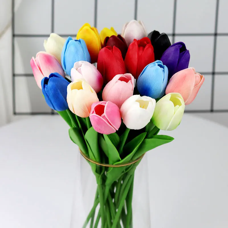 Artificial Flowers 1PC 34cm PU Tulip Real Touch Bouquet for Christmas Halloween Wedding Home Party Decoration