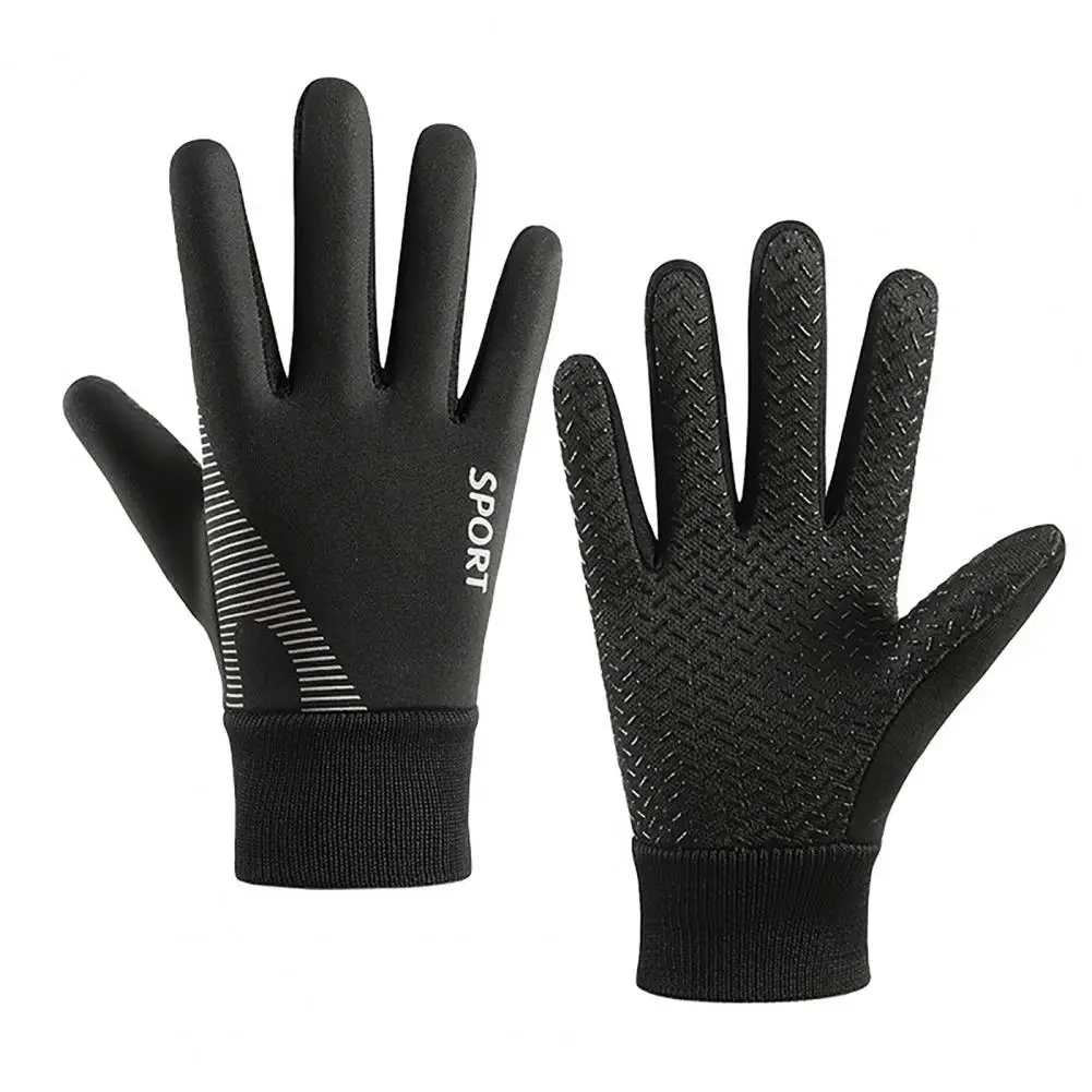 1 Pair Winter Warm Sports Gloves Cold Weather Water-Resistant Cycling Gloves Thick Plush Lining Touchscreen Gloves For Kids